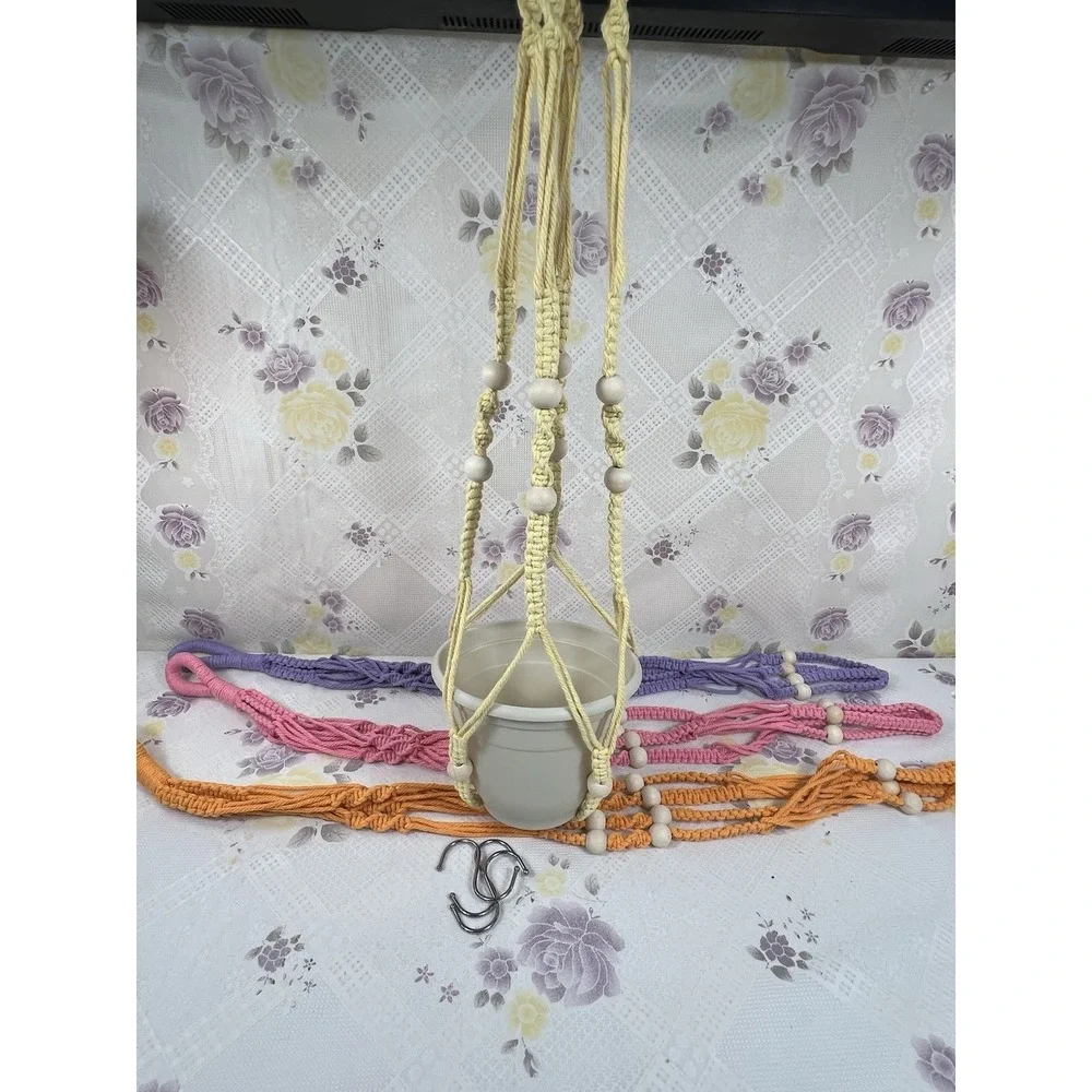 Medium‎ macrame cotton plant hanger. Set Of 4 Orange Yellow Purple Pink